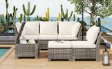 TOPMAX 6-Piece Outdoor Sofa Set, PE Wicker Rattan Sofa with 2 Corner Chairs, 2 Single Chairs, 1 Ottoman and 1 Storage Table, All-weather Conversationa
