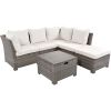 TOPMAX 6-Piece Outdoor Sofa Set, PE Wicker Rattan Sofa with 2 Corner Chairs, 2 Single Chairs, 1 Ottoman and 1 Storage Table, All-weather Conversationa