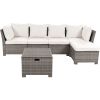 TOPMAX 6-Piece Outdoor Sofa Set, PE Wicker Rattan Sofa with 2 Corner Chairs, 2 Single Chairs, 1 Ottoman and 1 Storage Table, All-weather Conversationa