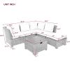 TOPMAX 6-Piece Outdoor Sofa Set, PE Wicker Rattan Sofa with 2 Corner Chairs, 2 Single Chairs, 1 Ottoman and 1 Storage Table, All-weather Conversationa