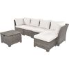 TOPMAX 6-Piece Outdoor Sofa Set, PE Wicker Rattan Sofa with 2 Corner Chairs, 2 Single Chairs, 1 Ottoman and 1 Storage Table, All-weather Conversationa