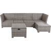 TOPMAX 6-Piece Outdoor Sofa Set, PE Wicker Rattan Sofa with 2 Corner Chairs, 2 Single Chairs, 1 Ottoman and 1 Storage Table, All-weather Conversationa
