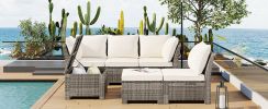 TOPMAX 6-Piece Outdoor Sofa Set, PE Wicker Rattan Sofa with 2 Corner Chairs, 2 Single Chairs, 1 Ottoman and 1 Storage Table, All-weather Conversationa