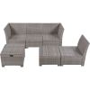 TOPMAX 6-Piece Outdoor Sofa Set, PE Wicker Rattan Sofa with 2 Corner Chairs, 2 Single Chairs, 1 Ottoman and 1 Storage Table, All-weather Conversationa