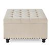 Large square storage ottoman with wooden legs, Upholstered button tufted coffee table with nail trims for Living Space,Beige