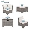 TOPMAX 6-Piece Outdoor Sofa Set, PE Wicker Rattan Sofa with 2 Corner Chairs, 2 Single Chairs, 1 Ottoman and 1 Storage Table, All-weather Conversationa