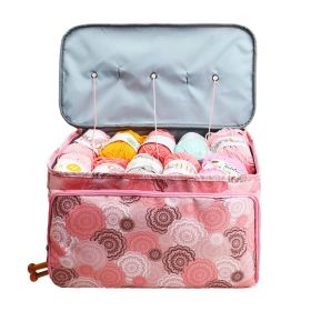 Wool Storage Bag Crochet Tool Buggy Bag With Cable Hole Needle Handbag (Option: Pink Printing-Three Holes Woolen Yarn Bag)