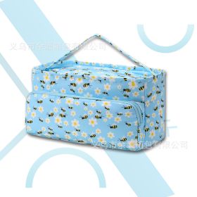 Wool Storage Bag Crochet Tool Buggy Bag With Cable Hole Needle Handbag (Option: Bee Wildflower Small Size-Three Holes Woolen Yarn Bag)
