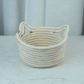 Cat's Ears Desktop Storage Basket Hand Woven Cartoon (Option: Beige Colorful Thread-18cmx10cm)
