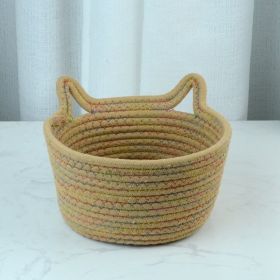 Cat's Ears Desktop Storage Basket Hand Woven Cartoon (Option: Camel Colorful Thread-21cmx12cm)