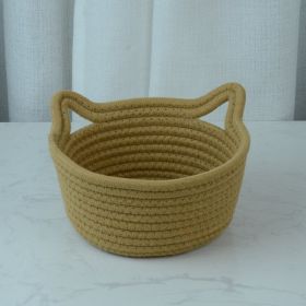Cat's Ears Desktop Storage Basket Hand Woven Cartoon (Option: Camel-21cmx12cm)