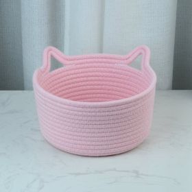 Cat's Ears Desktop Storage Basket Hand Woven Cartoon (Option: Pink-24cmx14cm)